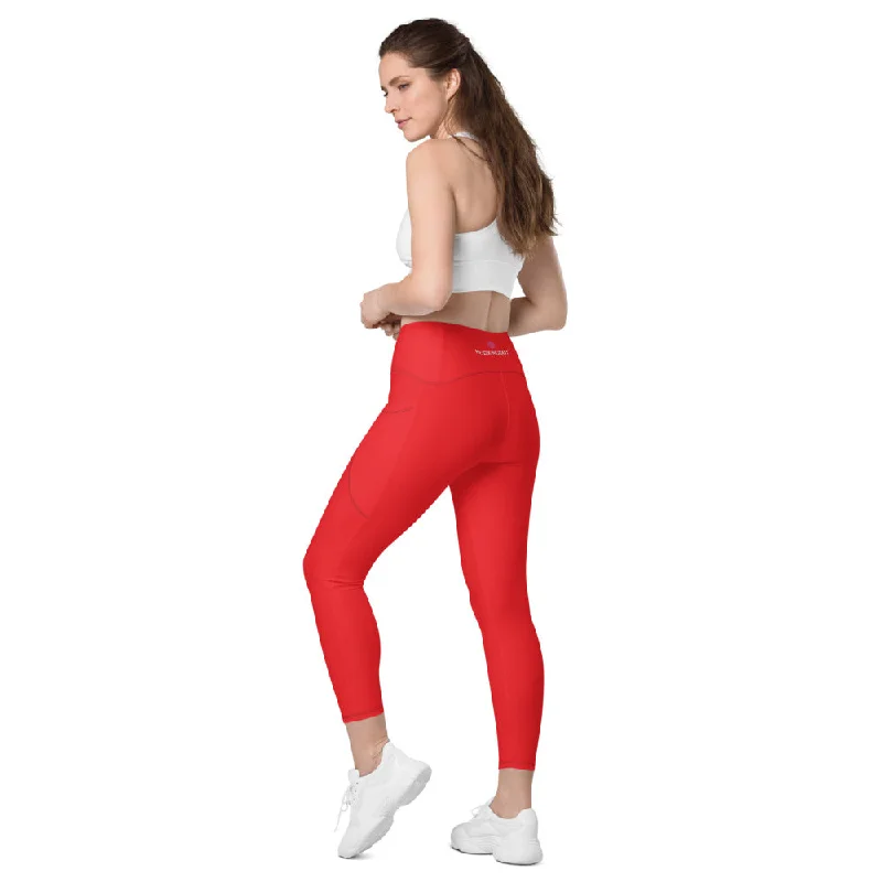 Red Women's Tights, Solid Color Best Yoga Pants With 2 Side Deep Long Pockets - Made in USA/EU/MX (US Size: 2XS-6XL) Cozy Lounge Pants Red Women's Tights, Solid Color Best Yoga Pants With 2 Side Deep Long Pockets - Made in USA/EU/MX (US Size: 2XS-6XL) Cozy Lounge Pants