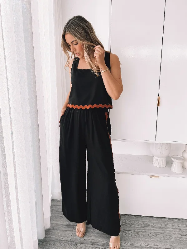 Dionysia Pants - Black Multi Casual Drawstring Pants