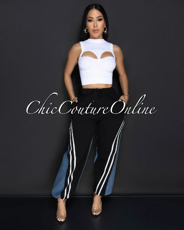 Aster Black Blue Denim Sporty Joggers Pants Cozy Fitted Pants
