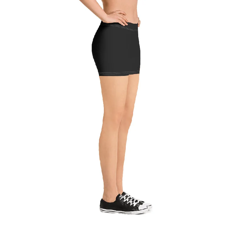 Black Designer Shorts For Women, Solid Color Black Elastic Gym Tight Pants-Made in USA/EU/MX Fashionable Jogger Pants