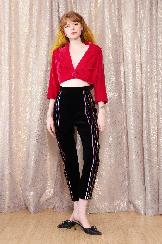 Sequined Velvet Party Pants XS Chic Faux Leather Pants