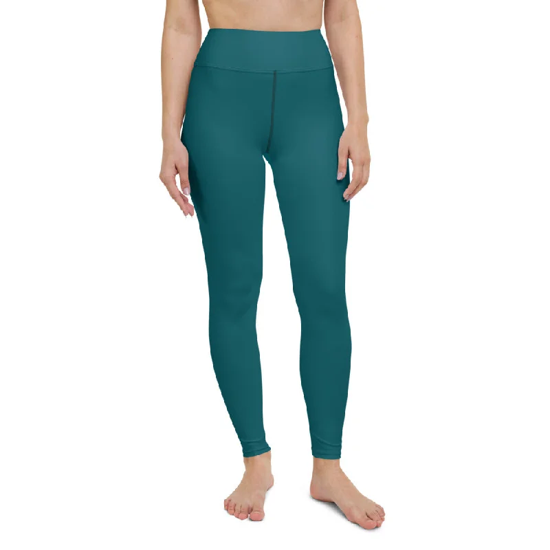 Dark Teal Green Women's Pants, Solid Color Gym Long Tights For Ladies-Made in USA/EU/MX Trendy Palazzo Pants