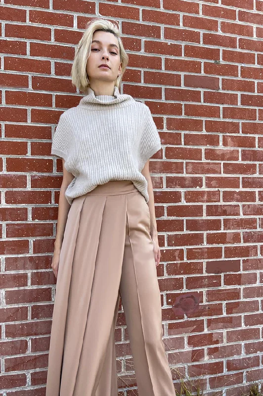 Asymmetrical Wide Pants in Cream Classic Straight-Leg Pants