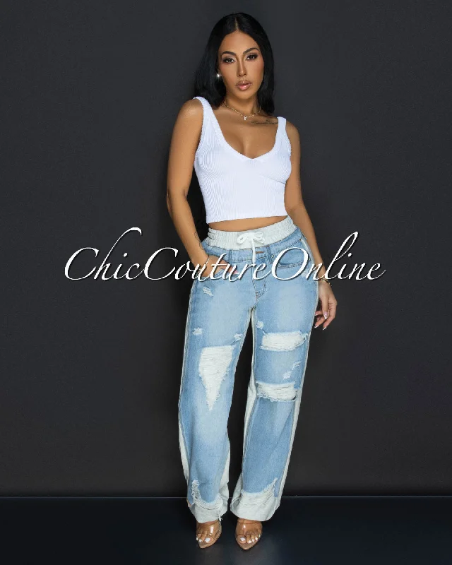 Morey Grey Blue Denim Joggers Pants Lightweight Linen Pants