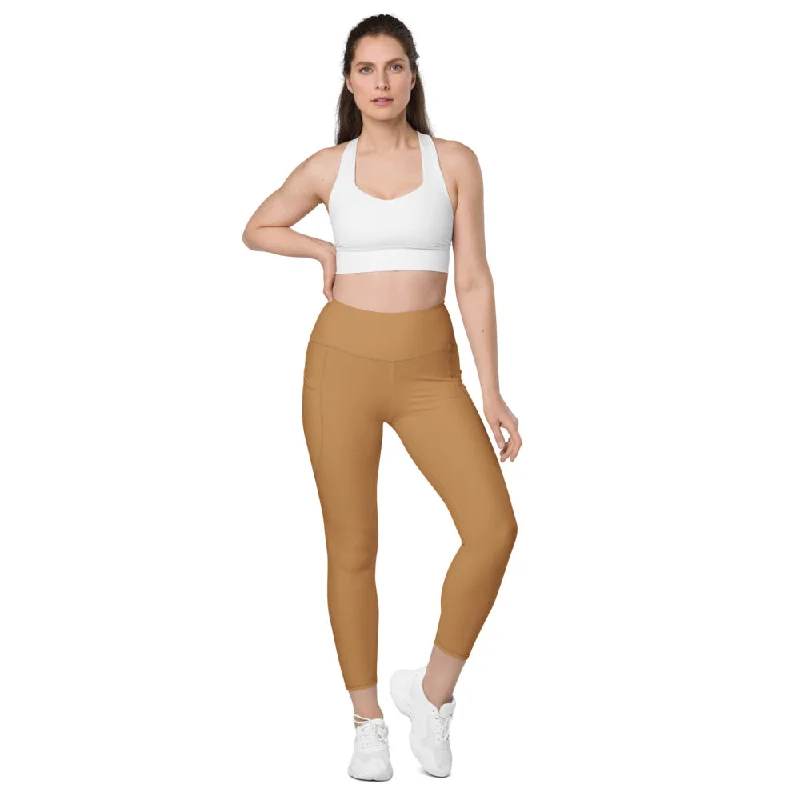 Sand Brown Women's Tights, Solid Color Best Yoga Pants With 2 Side Deep Long Pockets - Made in USA/EU/MX (US Size: 2XS-6XL) Classic Straight-Leg Pants Sand Brown Women's Tights, Solid Color Best Yoga Pants With 2 Side Deep Long Pockets - Made in USA/EU/MX (US Size: 2XS-6XL) Classic Straight-Leg Pants