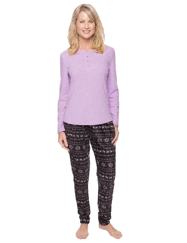 Womens Microfleece Lounge Set With Tapered Pants Relaxed Fit Trousers