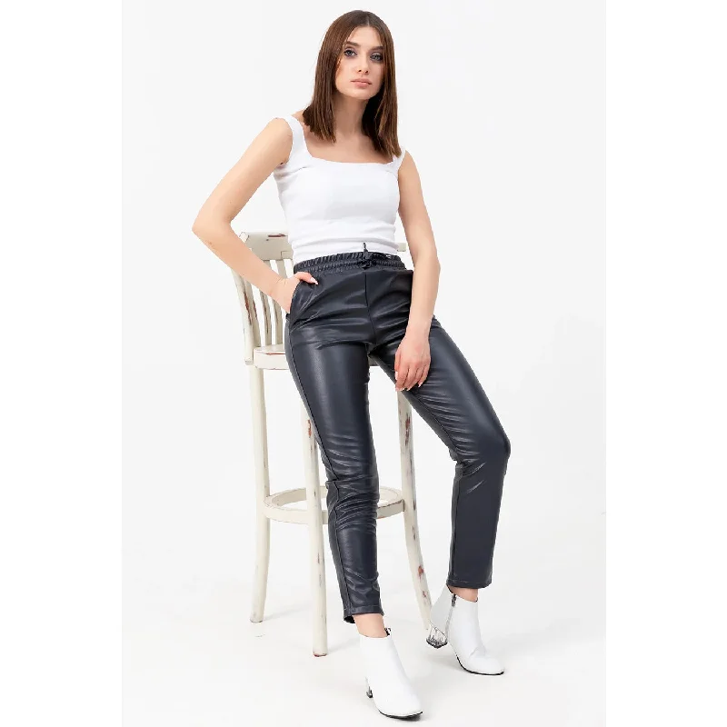 Faux Leather Grey Pants Elegant Wool Trousers