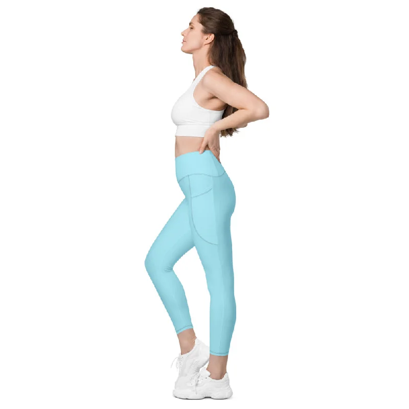 Pale Blue Women's Tights, Solid Color Best Yoga Pants With 2 Side Deep Long Pockets - Made in USA/EU/MX (US Size: 2XS-6XL) Elegant Dress Pants Pale Blue Women's Tights, Solid Color Best Yoga Pants With 2 Side Deep Long Pockets - Made in USA/EU/MX (US Size: 2XS-6XL) Elegant Dress Pants