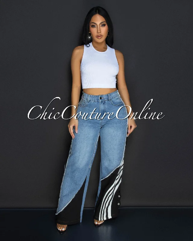 Taye Denim Black Sporty Wide Legs Pants Classic Stretch Pants