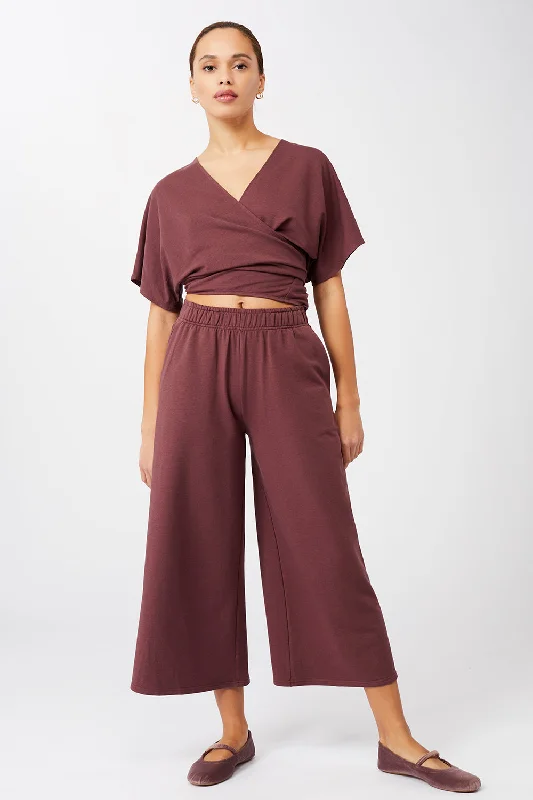 Holistic Wrap + Wild Leg Pants Cropped Ruby Elegant Wool Trousers