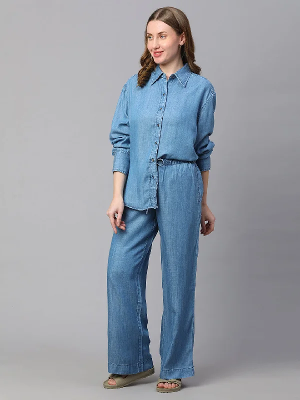 Women's Denim Tencel Regular Fit Pant Casual Lounge Pants