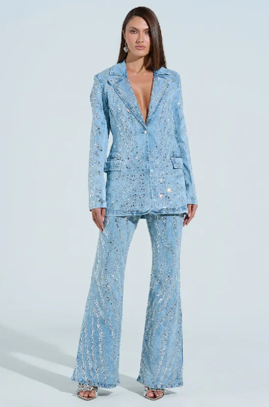 DIAMONDS DANCING DENIM FLARE PANT Cozy Fitted Pants