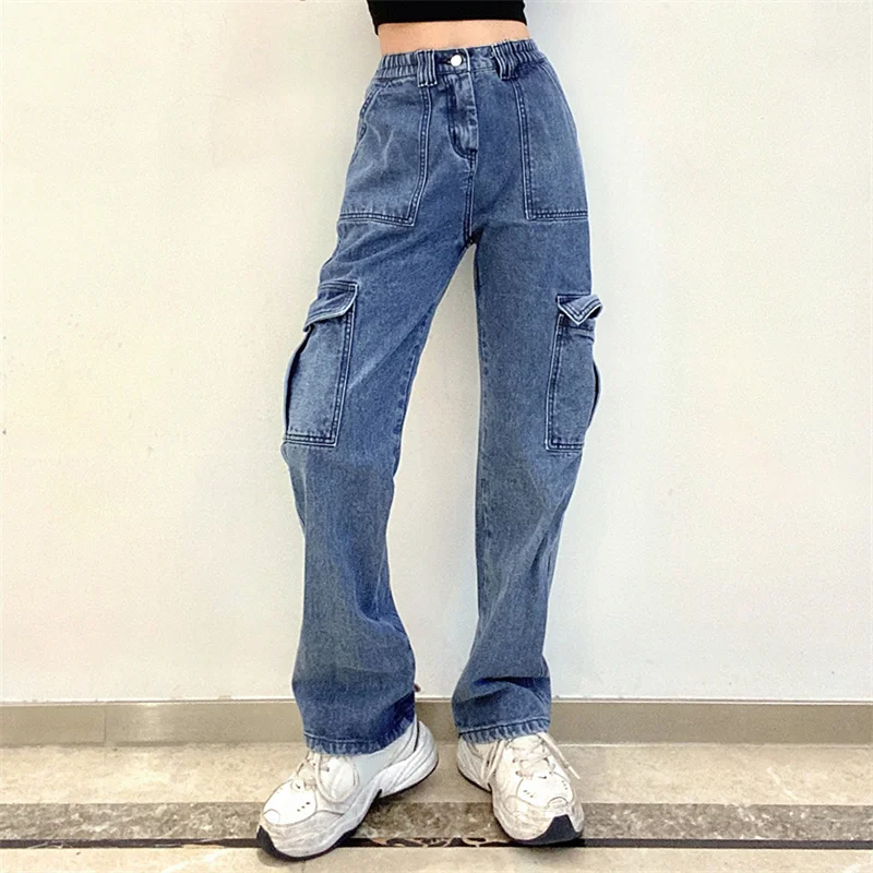 Women'S Fashion Casual Pocket Elastic Waist Denim Pants Classic Stretch Pants