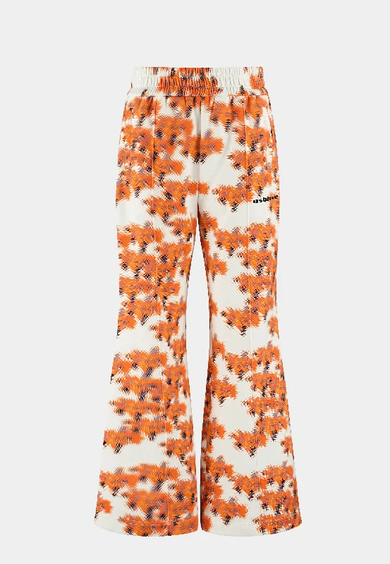 Ashluxe Female Printed Track Pant Orange Flower Aop Trendy Wide-Legged Trousers