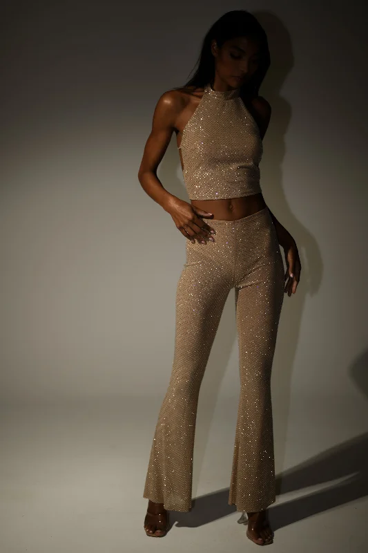 Ophelia Diamante Skinny Leg Pants - Nude Trendy Printed Leggings