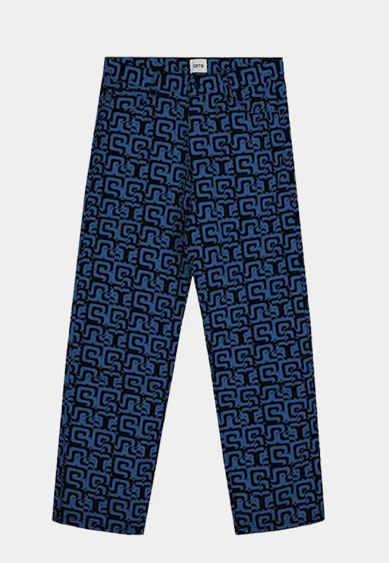 Arte Jonas Allover Pants Navy & Blue Stretch Fit Pants