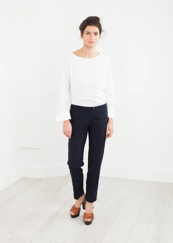 Patch Pocket Pant in Navy Trendy High-Waist Trousers