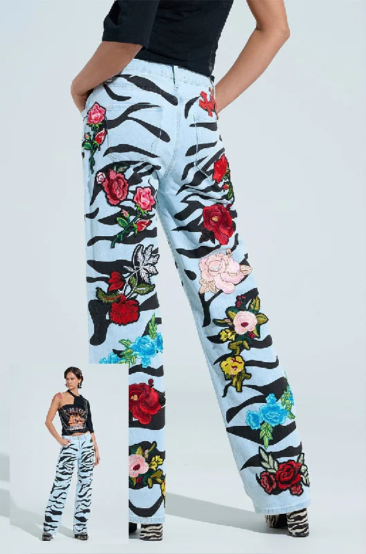 SLEEPING WITH ROSES DENIM PANT Lightweight Linen Pants