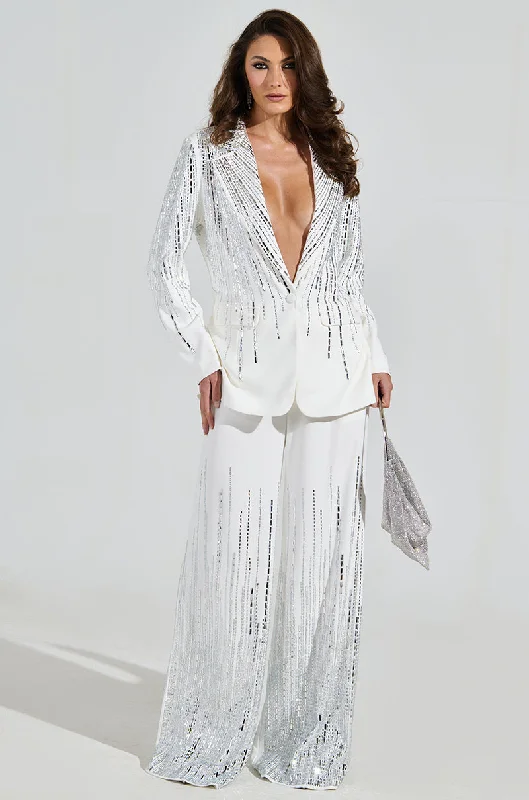 MILA EMBELLISHED FLARE PANT Elegant High-Waist Pants
