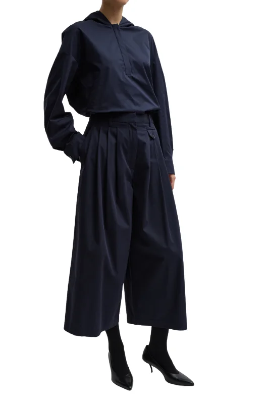 Triple Pleat Cropped Navy Pants Lightweight Linen Pants