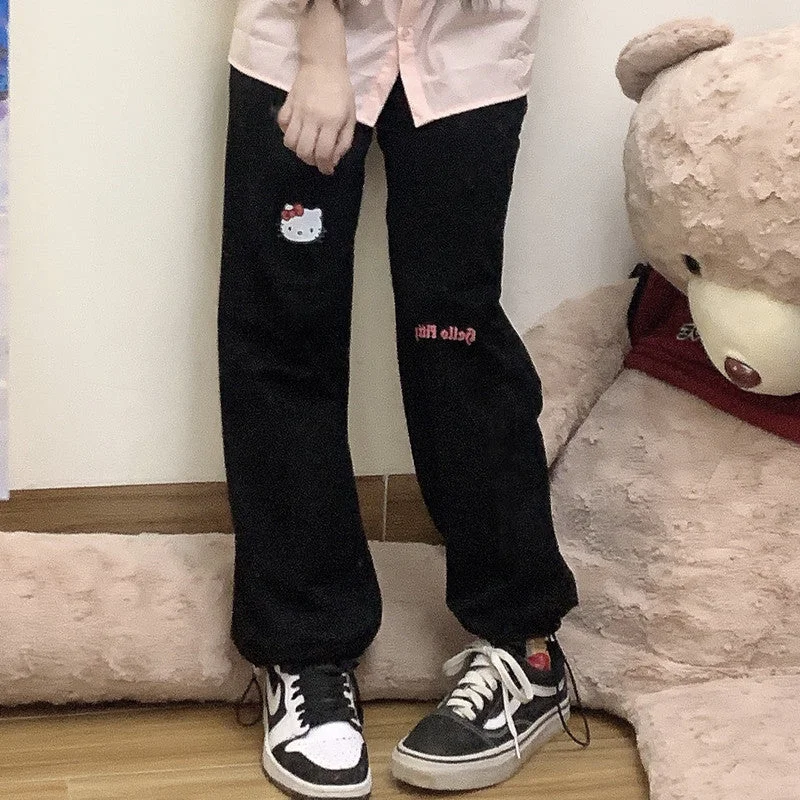 KT cat embroidery casual pants YV43655 Comfortable Jogger Trousers