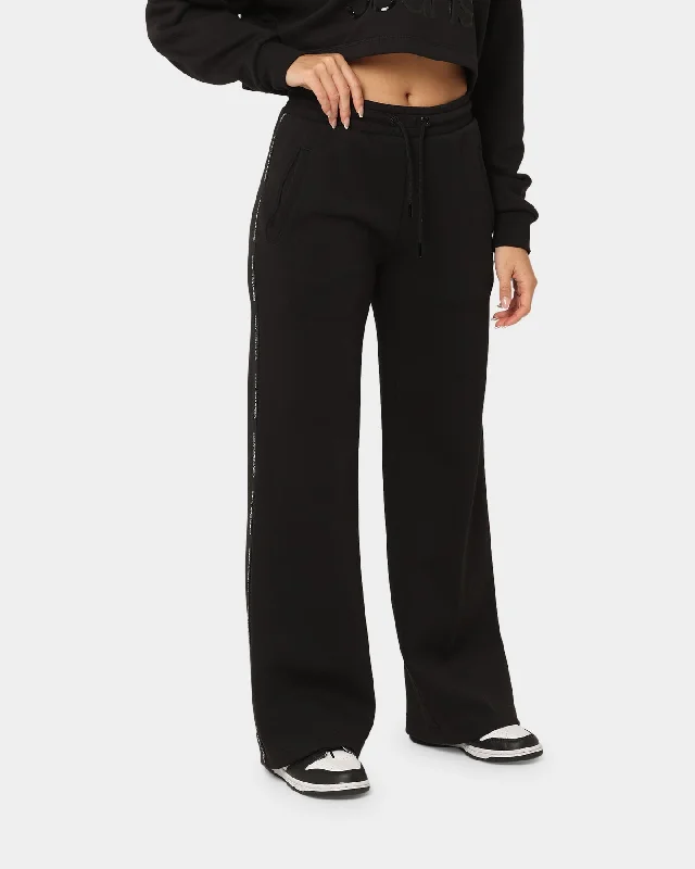 Calvin Klein Women's Logo Piping Wide Leg Pants Ck Black Chic Black Leggings