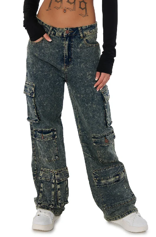 MILA OVERSIZED DENIM CARGO PANT Formal Stretch Pants