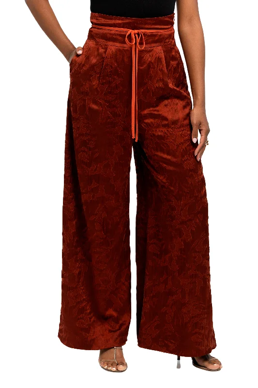 Maroon Palazzo Tie Pant Chic Wool Trousers