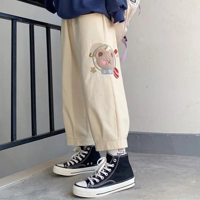 Cute bear embroidery casual pants YV43679 Comfortable Fleece Pants