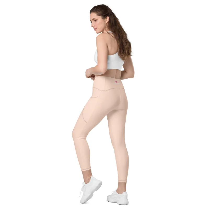 Light Nude Women's Tights, Solid Color Best Yoga Pants With 2 Side Deep Long Pockets - Made in USA/EU/MX (US Size: 2XS-6XL) Comfy Zip-Up Pants Light Nude Women's Tights, Solid Color Best Yoga Pants With 2 Side Deep Long Pockets - Made in USA/EU/MX (US Size: 2XS-6XL) Comfy Zip-Up Pants