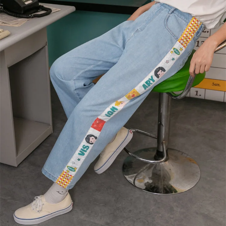 Fashion cartoon print casual pants yv43224 Comfy High-Waist Jeans