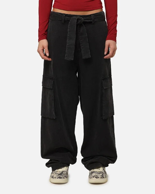 XXIII Tie Up Cargo Pants Washed Black Soft Stretch Leggings