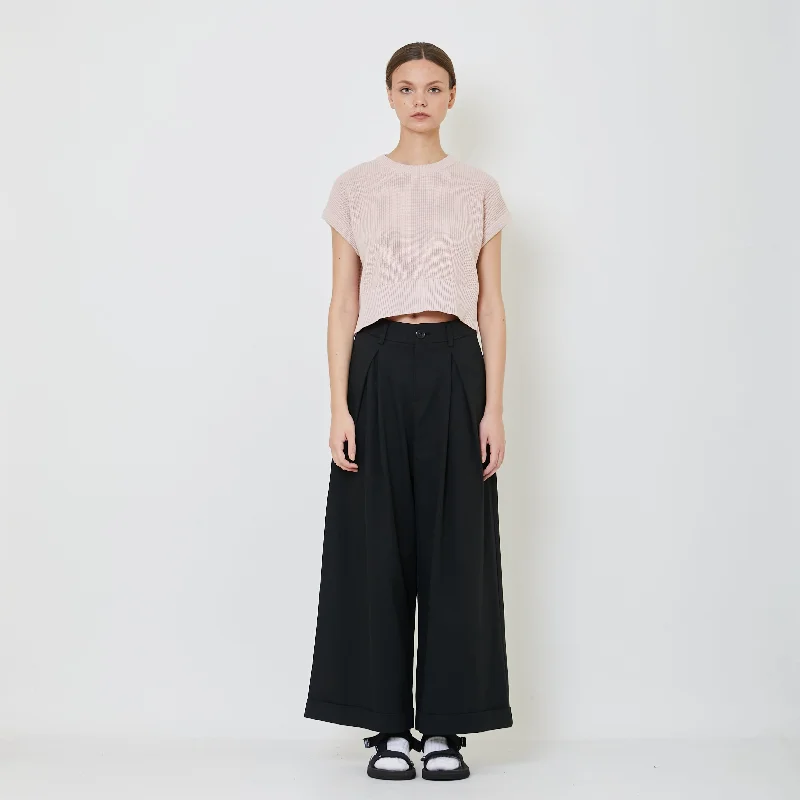 Women Pleated Wide-Leg Pants - Black - SW2402036B Stretch Fit Pants