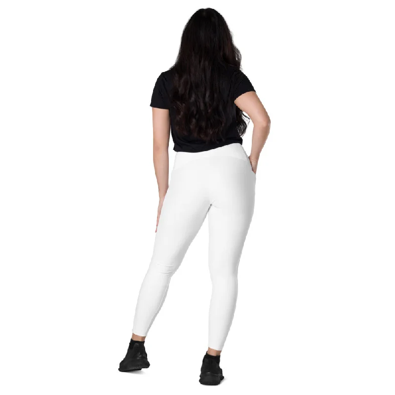 White Solid Color Ladies' Tights, Solid Color Best Yoga Pants With 2 Side Deep Long Pockets - Made in USA/EU/MX (US Size: 2XS-6XL) Soft Cotton Pants White Solid Color Ladies' Tights, Solid Color Best Yoga Pants With 2 Side Deep Long Pockets - Made in USA/EU/MX (US Size: 2XS-6XL) Soft Cotton Pants