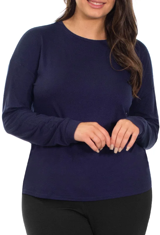 Bamboo Long Sleeve Relaxed Fit Tee Welt Pockets Slit Pockets