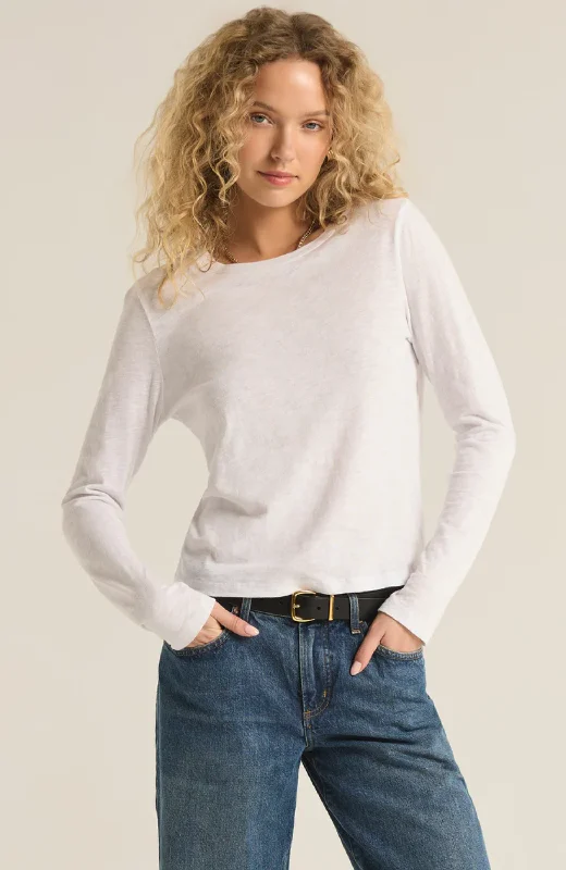Z Supply - Modern Slub Long Sleeve Tee Collared T-Shirt Boat Neck A-Line