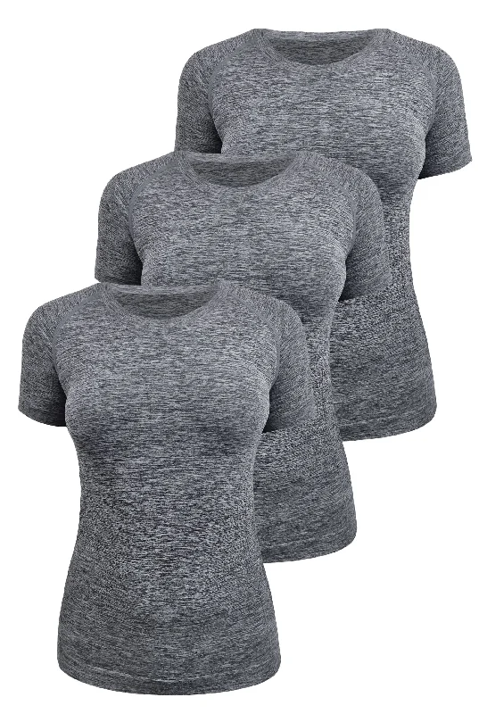 Seamless Short Sleeve Activewear Thermal Tee - 3 Pack Elasticated Padded Insulated
