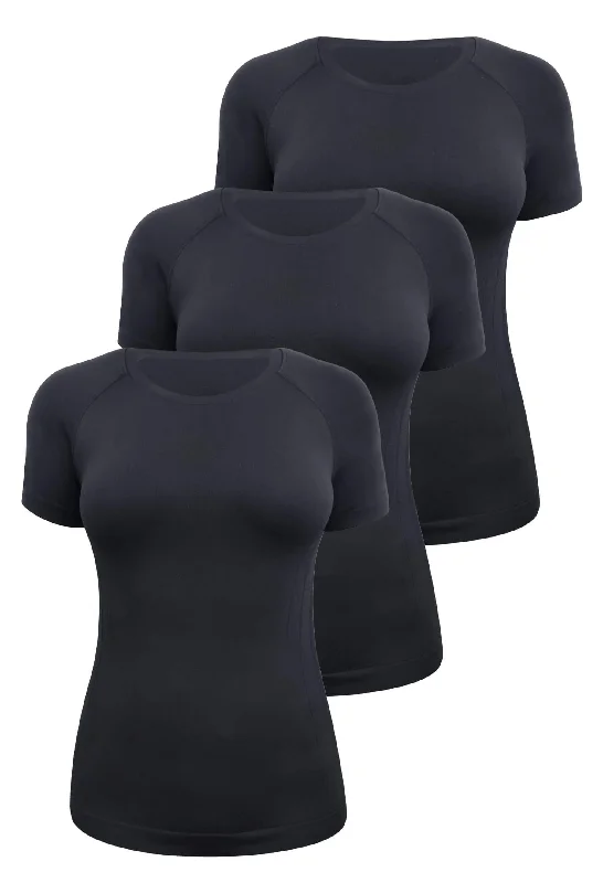 Seamless Short Sleeve Activewear Thermal Tee - 3 Pack Casual Formal Business