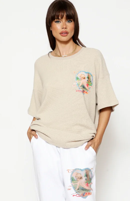 Boys Lie - Tan Straight Flush Boyfriend Thermal Tee Elegant Classic Vintage