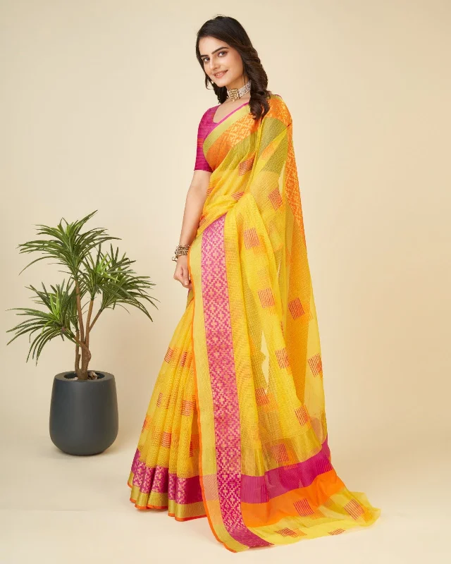 Women Casual Wear Kota Doriya(Semi Cotton) Saree with Un-Stitched Blouse Asymmetric Hem Blouse Women Casual Wear Kota Doriya(Semi Cotton) Saree with Un-Stitched Blouse Asymmetric Hem Blouse