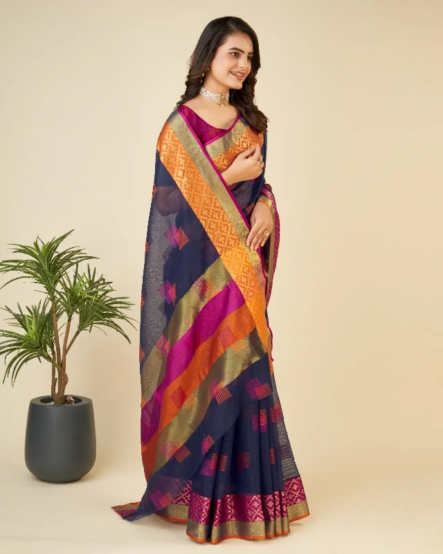 Women Casual Wear Kota Doriya(Semi Cotton) Saree with Un-Stitched Blouse Chic Square Blouse Women Casual Wear Kota Doriya(Semi Cotton) Saree with Un-Stitched Blouse Chic Square Blouse