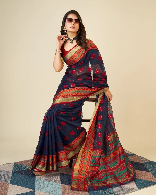 Women Casual Wear Kota Doriya(Semi Cotton) Saree with Un-Stitched Blouse Vintage Polka Blouse Women Casual Wear Kota Doriya(Semi Cotton) Saree with Un-Stitched Blouse Vintage Polka Blouse