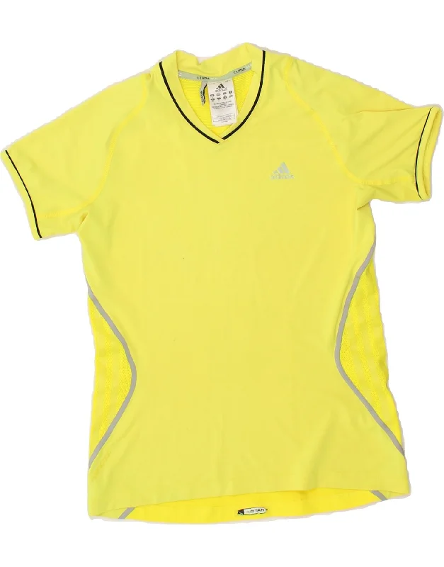 ADIDAS Womens Clima 365 T-Shirt Top UK 12 Medium Yellow Polyester Hooded Caped Shawl Collar