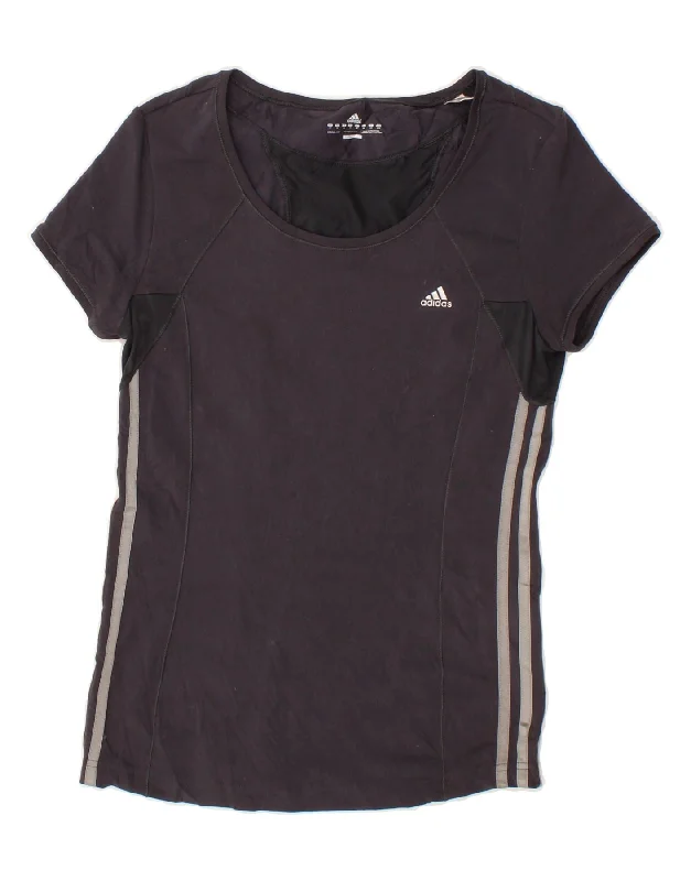 ADIDAS Womens Climacool T-Shirt Top UK 14 Medium  Navy Blue Colourblock Welt Pockets Slit Pockets