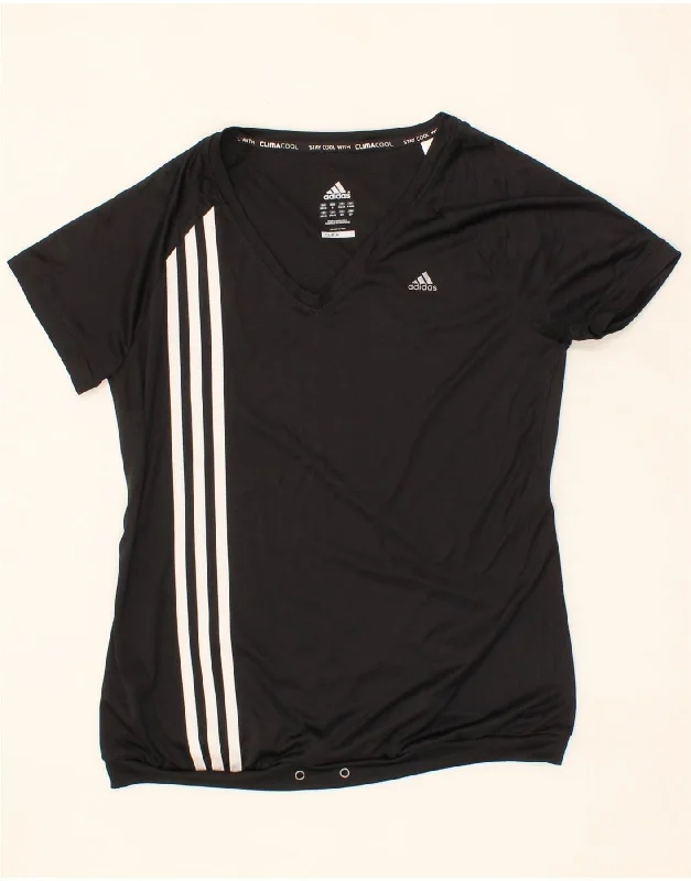 ADIDAS Womens Climacool T-Shirt Top UK 8/10 Small Black Polyester Zippered Front Buttoned Front Snap Front