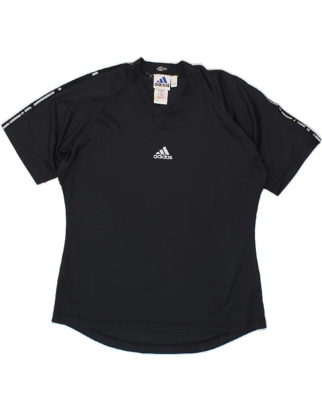 ADIDAS Womens Climalite T-Shirt Top UK 14 Large Navy Blue Polyester Spandex Blend Rayon Blend Denim Blend