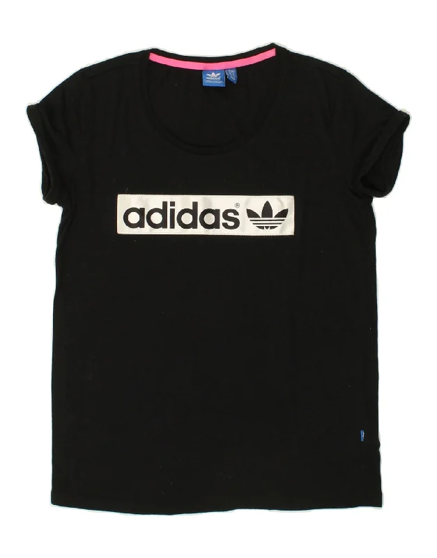 ADIDAS Womens Graphic T-Shirt Top UK 8 Small Black Polyester Real Fur Shearling Chenille