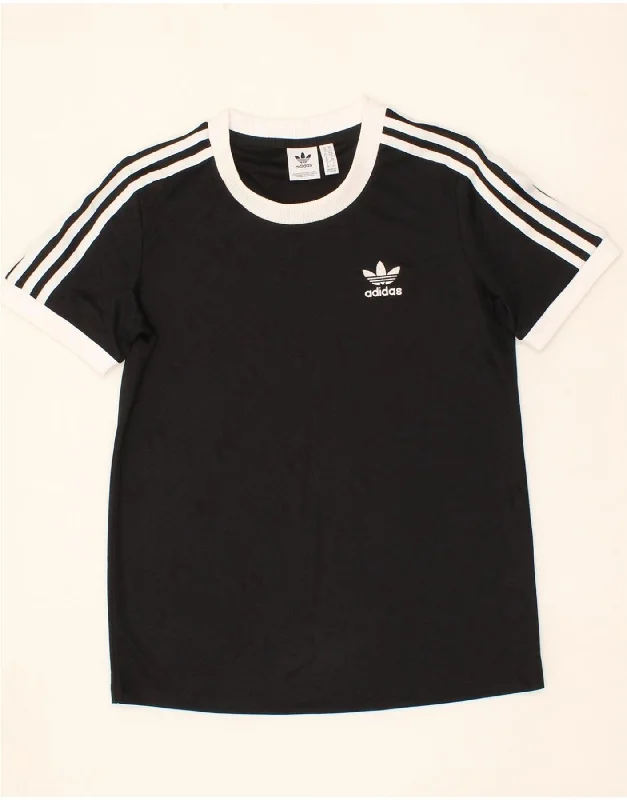 ADIDAS Womens T-Shirt Top UK 10 Small Black Polyester Solid Print Embellished