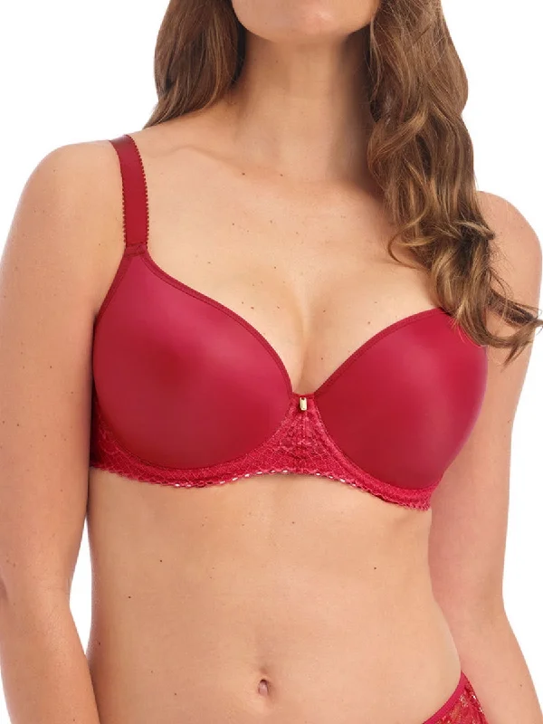 Ann-Marie T-Shirt Bra - Red Faux Fur Fabric Real Fur Fabric Shearling Fabric