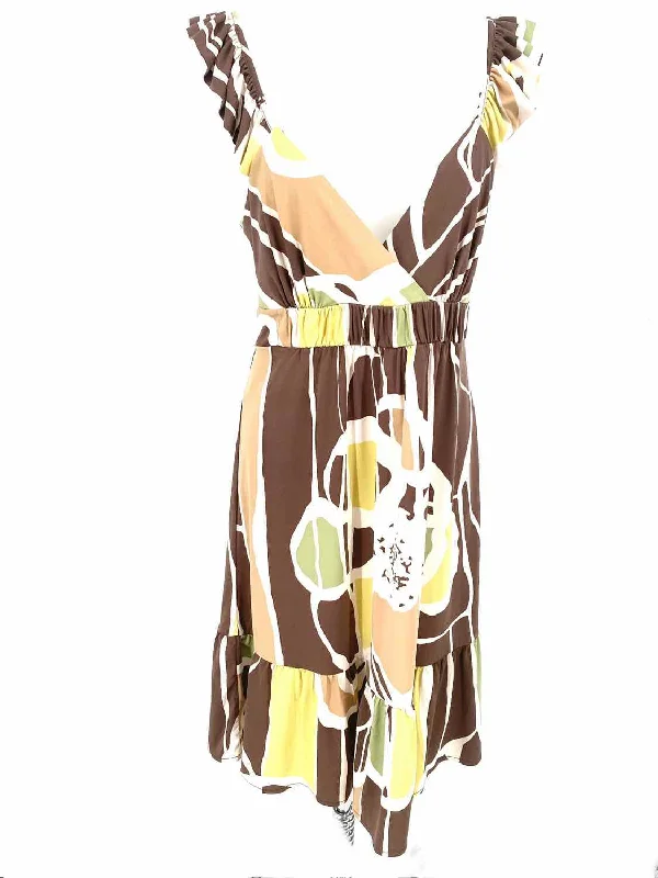 BCBG Max Azria Women's brown/green Empire Polyester Blend Print Size M Dress